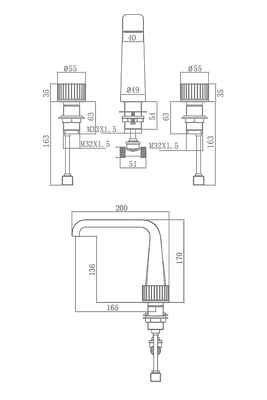 Gold Bathroom Sink Faucet Widespread three Hole 170mm Height
