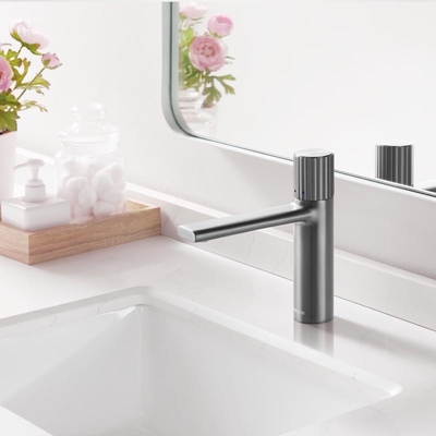 Countertop Mount Hot Cold Water Faucet Brass Basin Mixer Grey