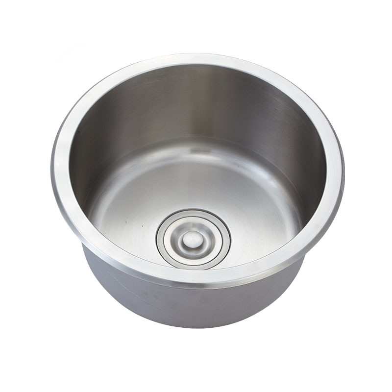 SUS304 Brushed Steel Undermount Sink Modern Round Single Bowl